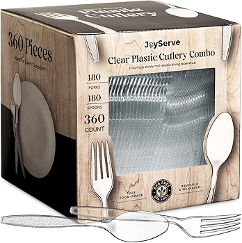 Clear Plastic Cutlery Set with Forks and Spoons