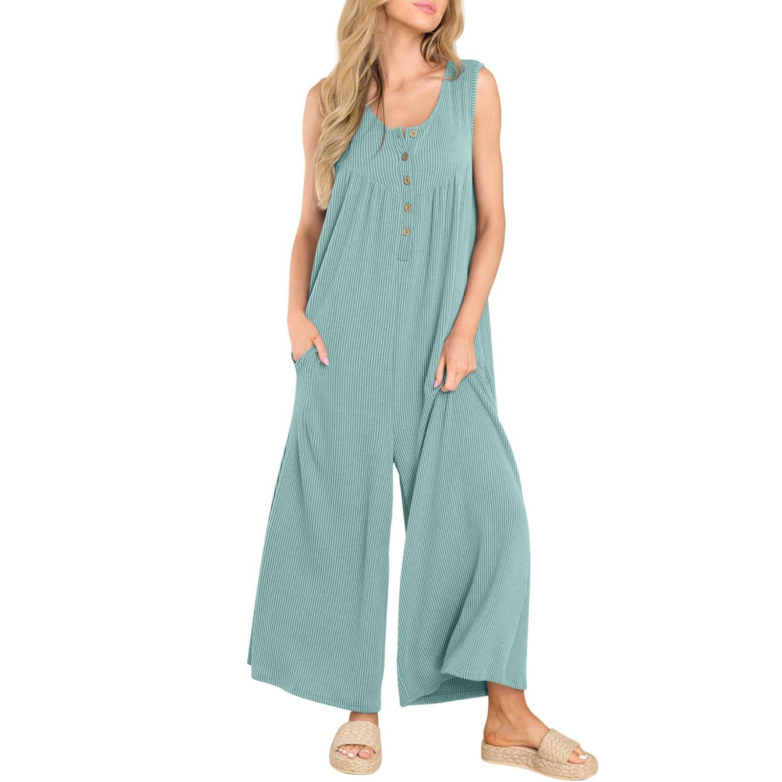 Generic Monos De Vestir Mujer Tallas Grandes Mono Ajustado de Yoga Jumpsuit mono peto suelto mujer lino Ajustado de Punto Acanalado Mono de pierna ancha