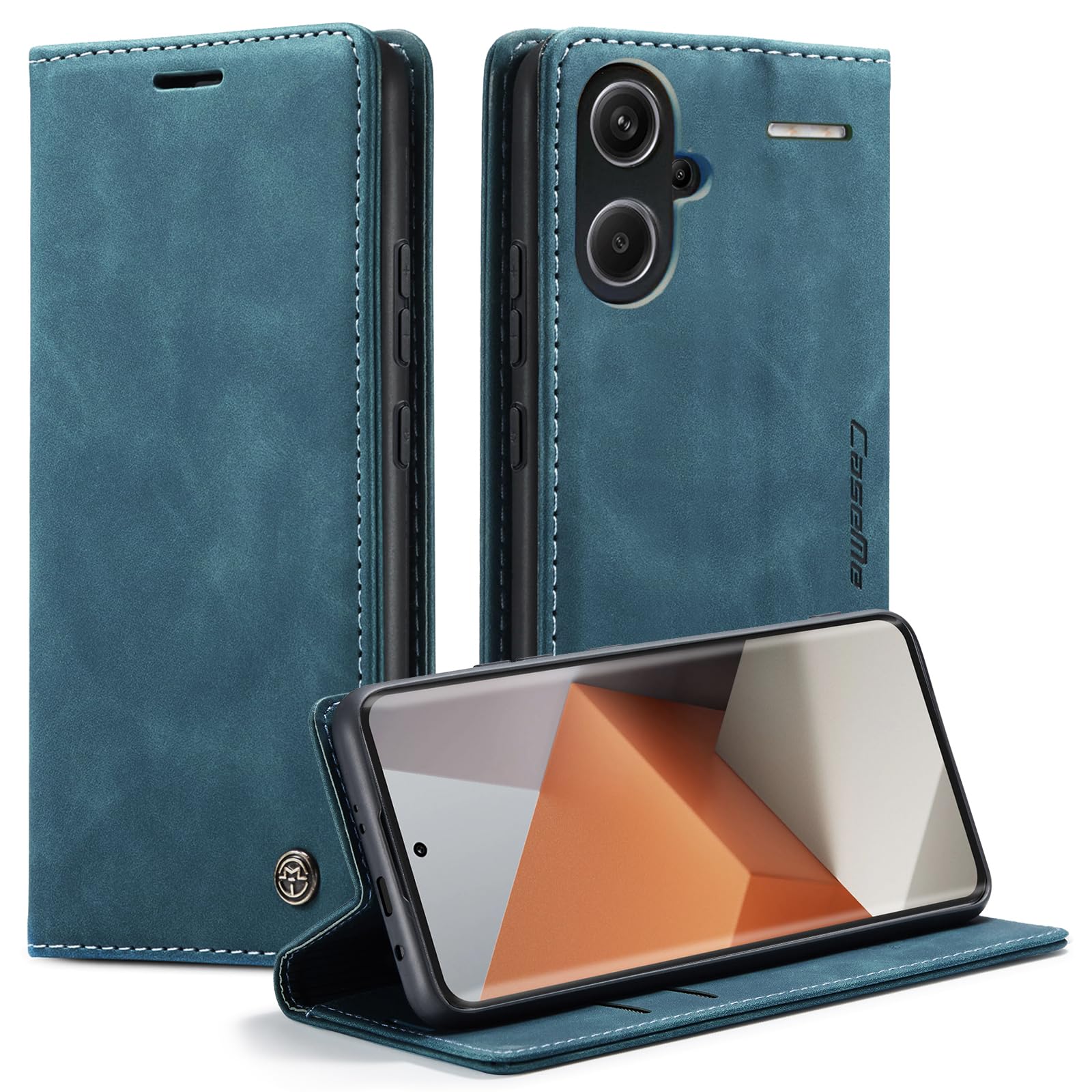 Handyhülle für Xiaomi Redmi Note 13 Pro Plus 5G Hülle, Klapphülle Premium Lederhülle Klappbar Flip Case Tasche Magnet Kartenfach Standfunktion Klapphülle Schutzhülle für Redmi Note 13 Pro+ 5G,Blaugrün