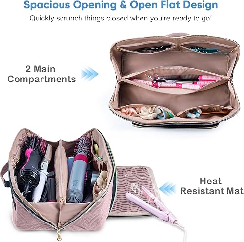 Miniatura 2 de ELCUPA Bolsa de viaje grande para herramientas para el cabello con alfombrilla de hierro, organizador de herramientas de pelo 2 en 1 para cepillo de