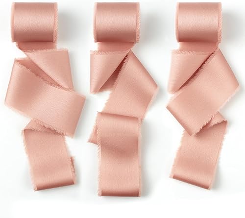 Cinta de gasa, cinta de satén de seda de oro rosa, 1-12 pulgadas x 21 yardas, cinta de gasa hecha a mano con flecos, cinta de tela deshilachada para