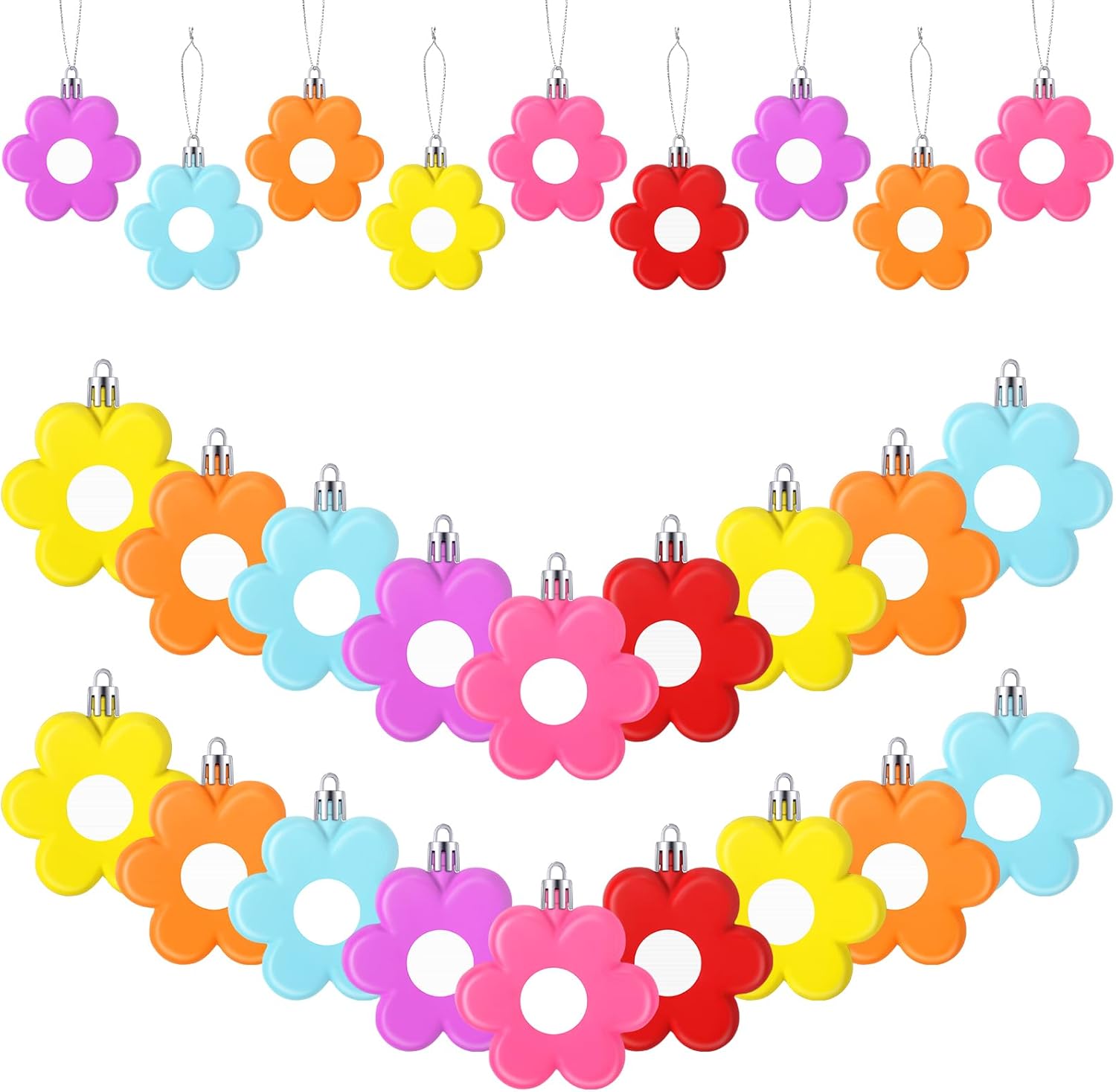 MiniInflat 24 Pcs Spring Daisy Flower Ornaments Flower 2.7 Inch 3D Flowers Bunny Tulips Daisy Hanging Easter Ornament Tree Decorations Plastic Colorful Floral Rabbit Ball Decorations for Holiday Party
