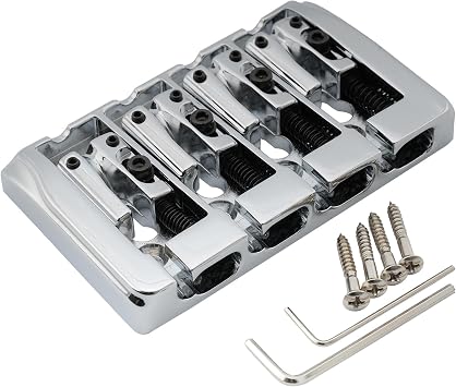 Musiclily Pro BB005 19mm Locking Saddles 4-String Bass Bridge, Chrome