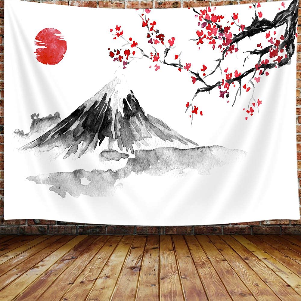 YISUMEI Japanese Decor Tapestry Mount Fuji Tapestry for Bedroom Aesthetic Red Sun Tapestries Wall Hanging for Room Decor(M/130x150cm/51x60inch) - Image 4