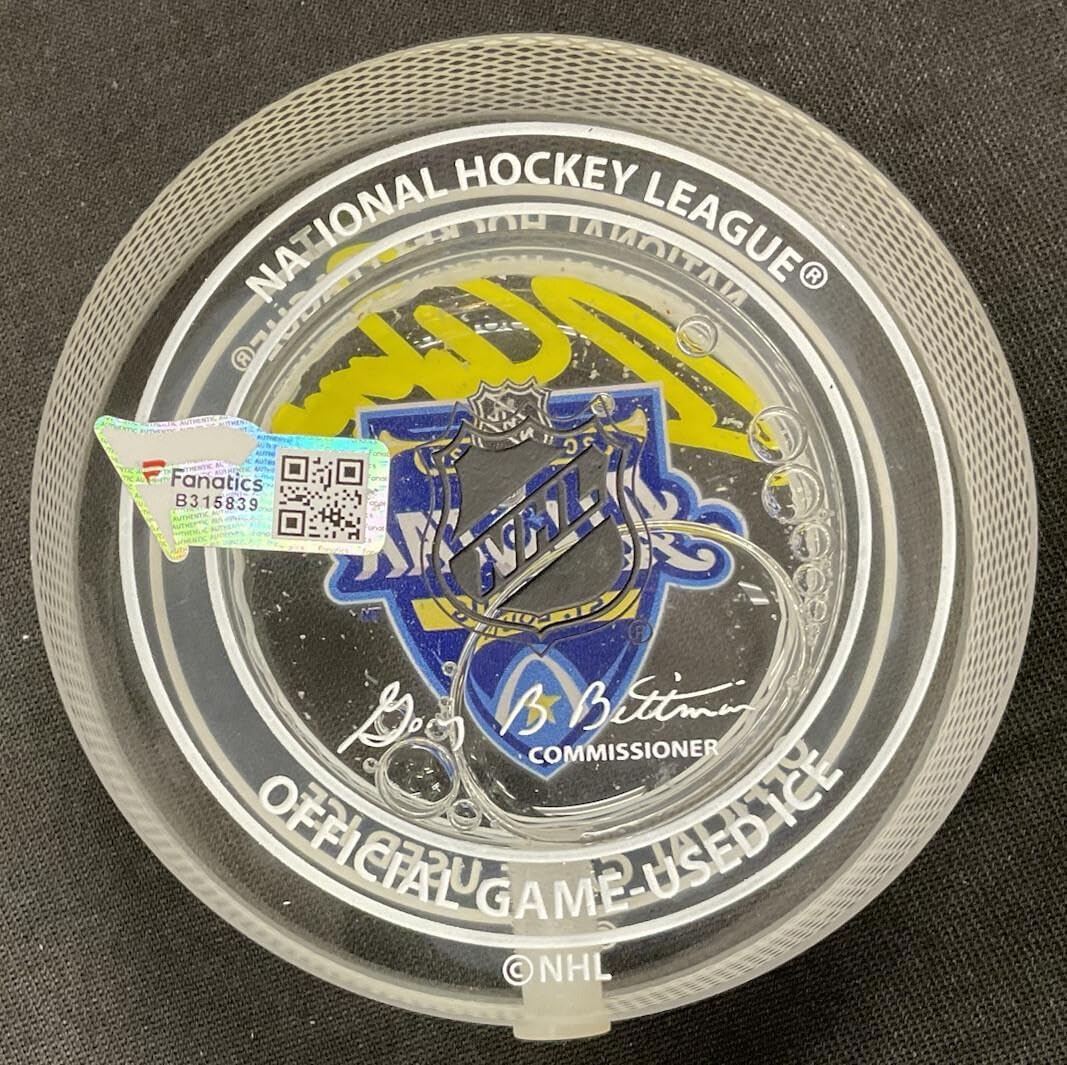 AUSTON MATTHEWS Signed 20’ All-Star Official Game-Used Ice Puck FANATICS B315839 - Autographed Other Game Used NHL Items