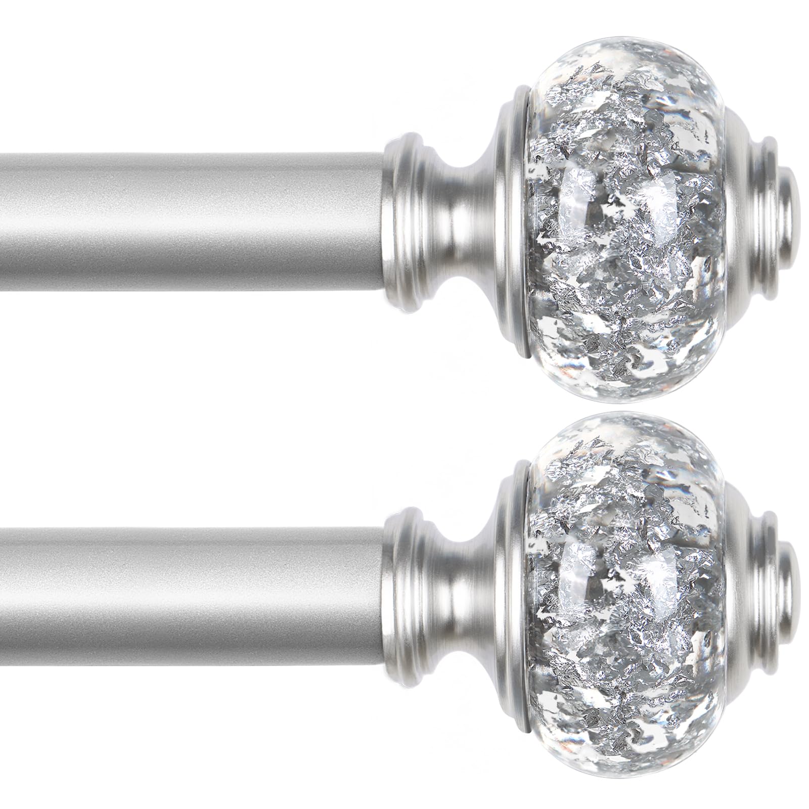 2 Pack Curtain Rod 32 to 58 Inches (2.6-4.8ft), USFOOK 7/8 inch Telescoping Splicing Curtain rods for Windows 20 to 54 Inch, Silver Decorative Drapery Rods for Home with Translucent Finials