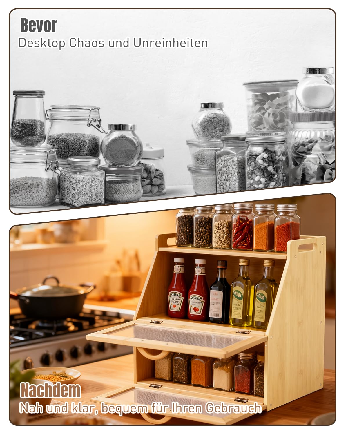 Panera de bambú, almacenamiento de pan de 2 niveles, contenedor de pan de gran capacidad para una mayor frescura, elegante panera de cocina con ventilación para pan y tostadas