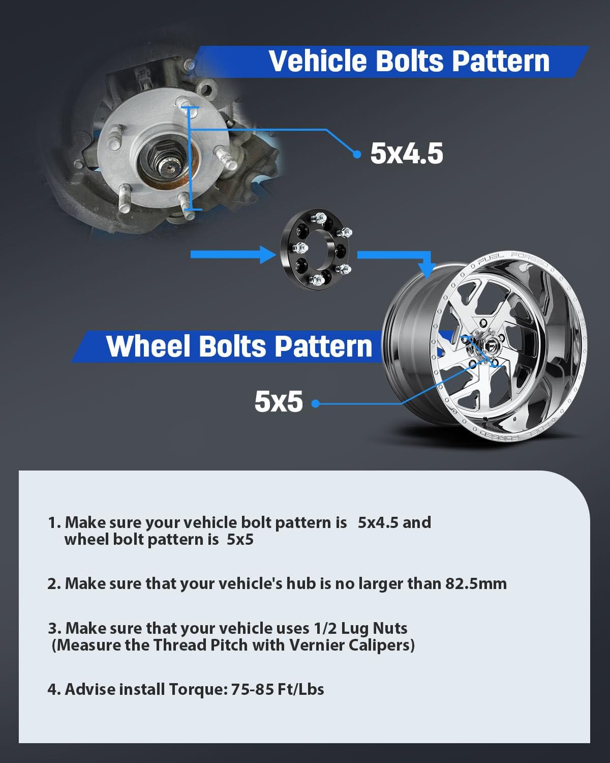 ECCPP 4PCS change bolt pattern from 1" (25mm) Conversion Wheel Adapters 5x4.5 to 5x5 1/2" 82.5mm for Crown Victoria 1992-2011| for Edge 2007-2014| for Explorer 1991-2019-NOT FIT Stock Rims