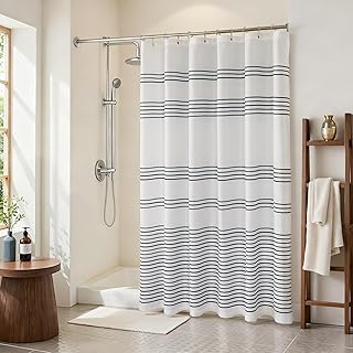 JINCHAN Waterproof Fabric Striped Shower Curtain Set with 12 Hooks W178xL183CM Black and White Machine Washable Shower Curtain for Bathroom Modern Farmhouse Decor