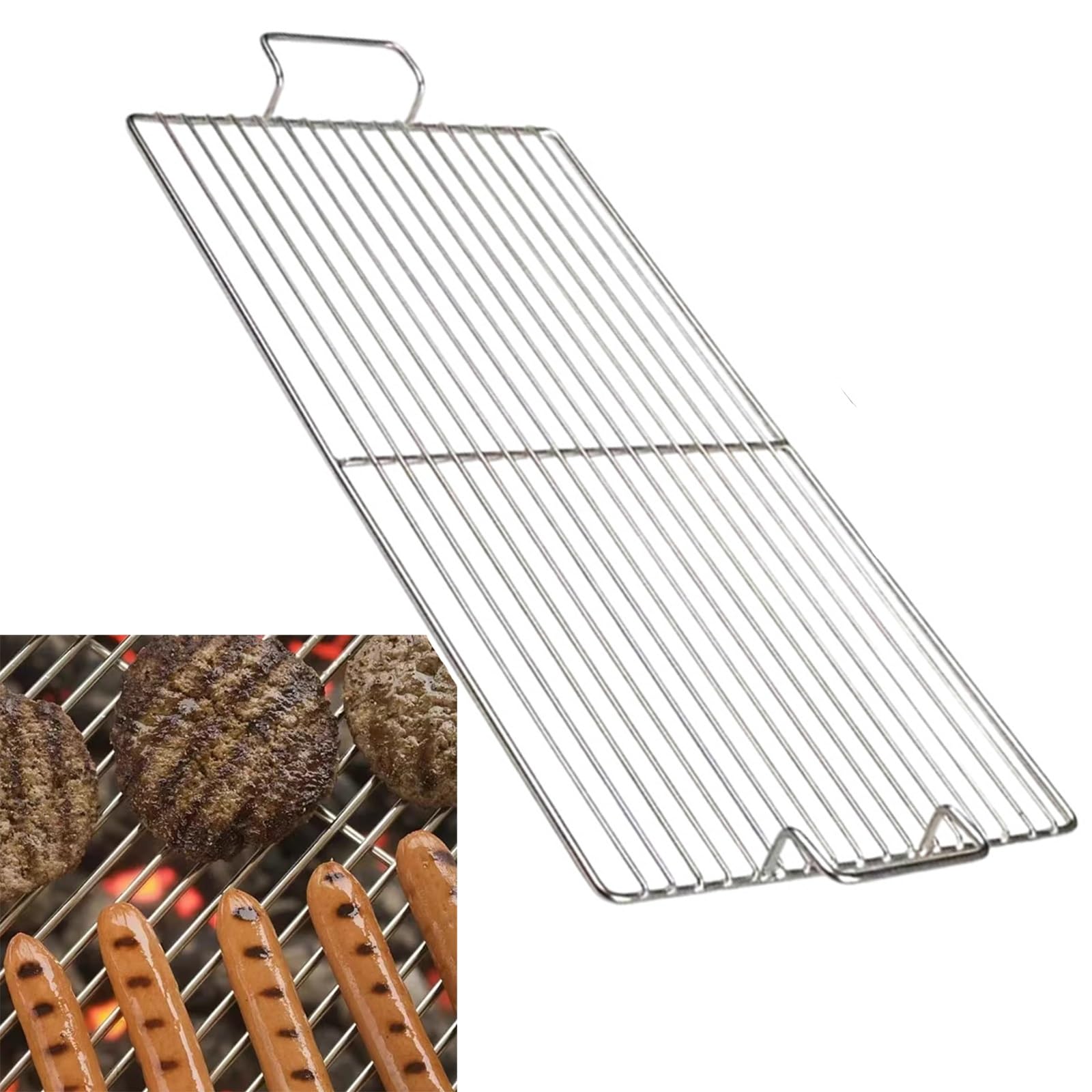 304 Stainless Steel Barbecue Net With Handle Rectangular Grid Outdoor Barbecue Grate Encryption Barbecue Thick Grill(40cm*20cm)