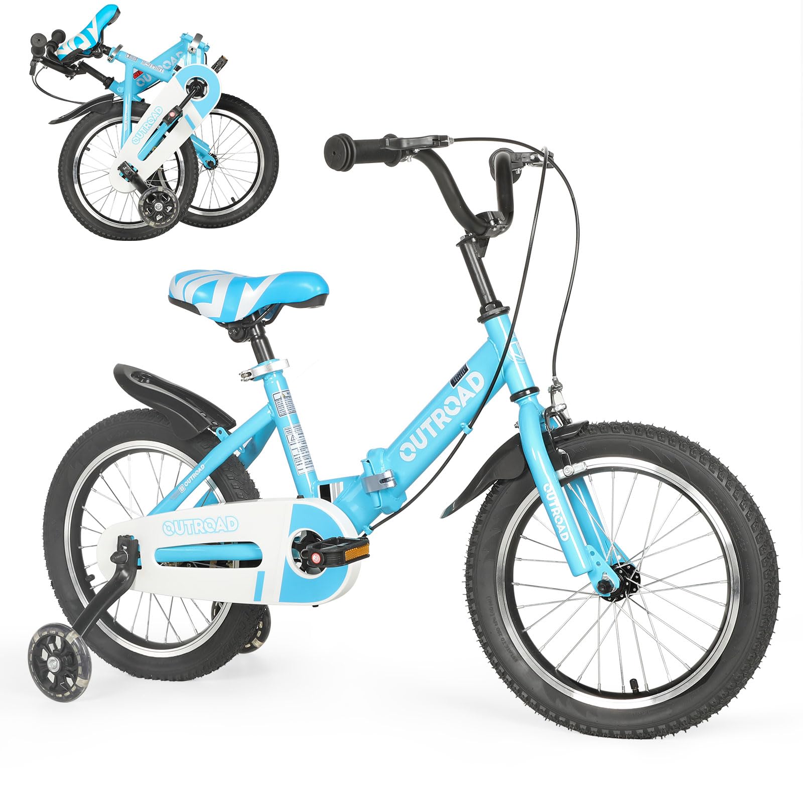 Outroad Kids Bike, Foldable/Classic Children's Bicycle for Boys Girls Age 3-9 Years, 14 16 18 Inch Toddlers Bike with Training Wheels, Multiple Colors