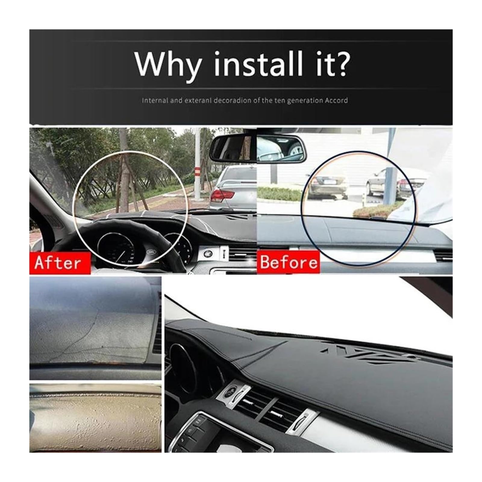 Tapis Tableau Bord intérieur Voiture Tapis Tableau Bord en Cuir PU Pare-Soleil Anti-UV pour Mercedes pour Benz GLC X254 C254 400e 2023-2025(Tout Rouge,LHD)