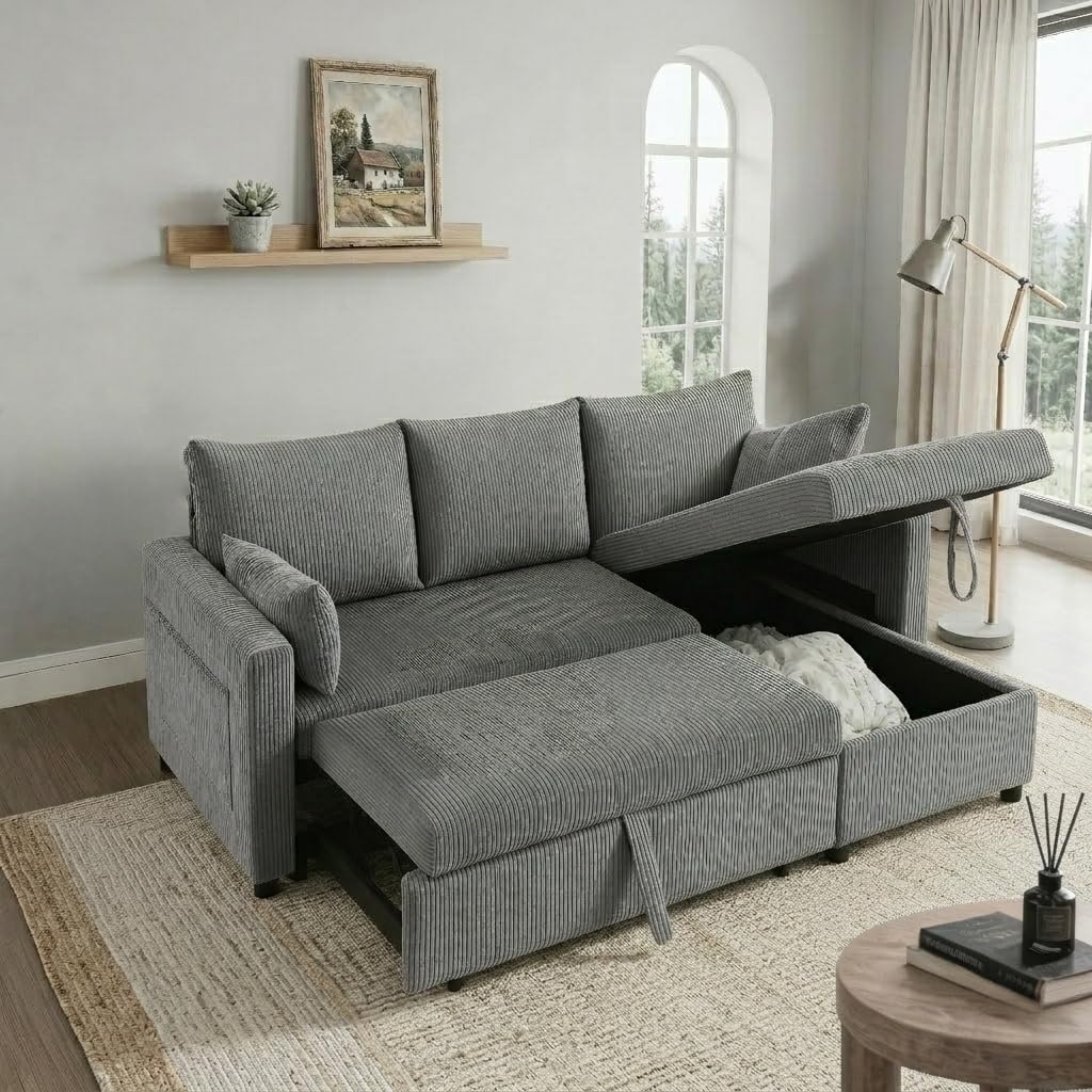 Photo 1 of **missing pieces, parts only, partial set*** Trygoal Sectional Sleeper Sofa with Pull Out Bed, L Shape Convertible Sofa Bed Couch with Storage Chaise, 3 in 1 Pull Out Sofa Bed with 3 Seats for Living Room,Apartment, Gray, 85Inch