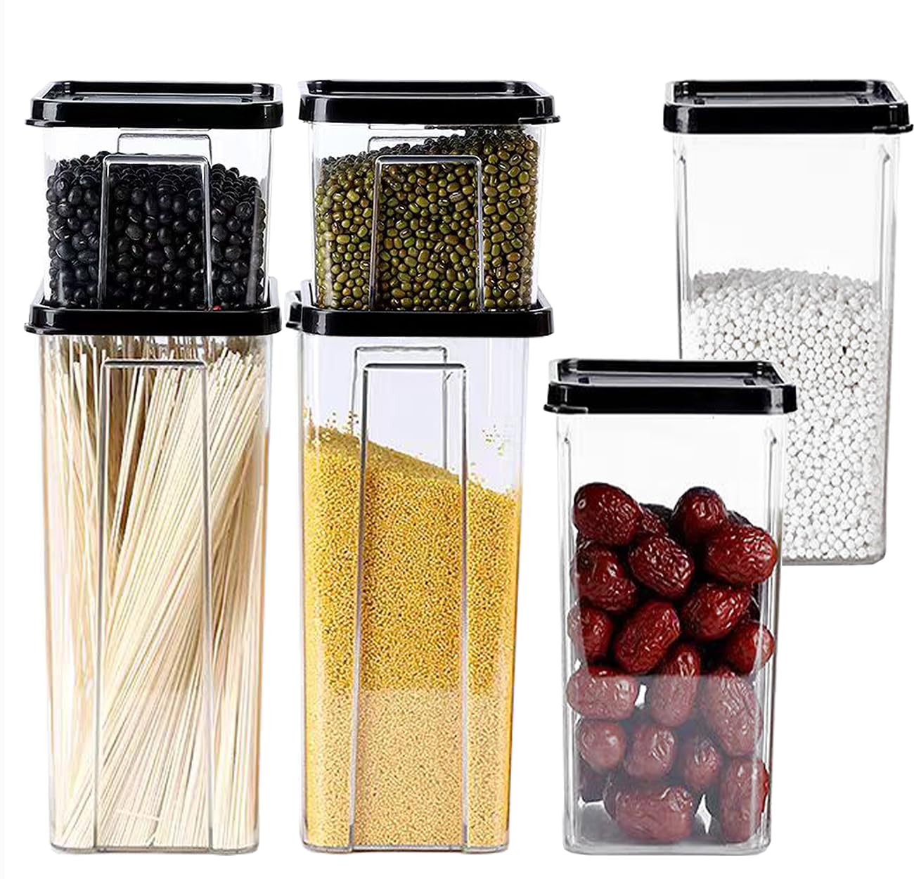 Lydlrum Storage Containers Set of 4, Plastic Airtight Food Storage Containers with Lids, Storage Jars for Storing Pasta, Rice, Cereal Dispenser Kitchen Organiser(Black 1800ml+1300ml+700ml)