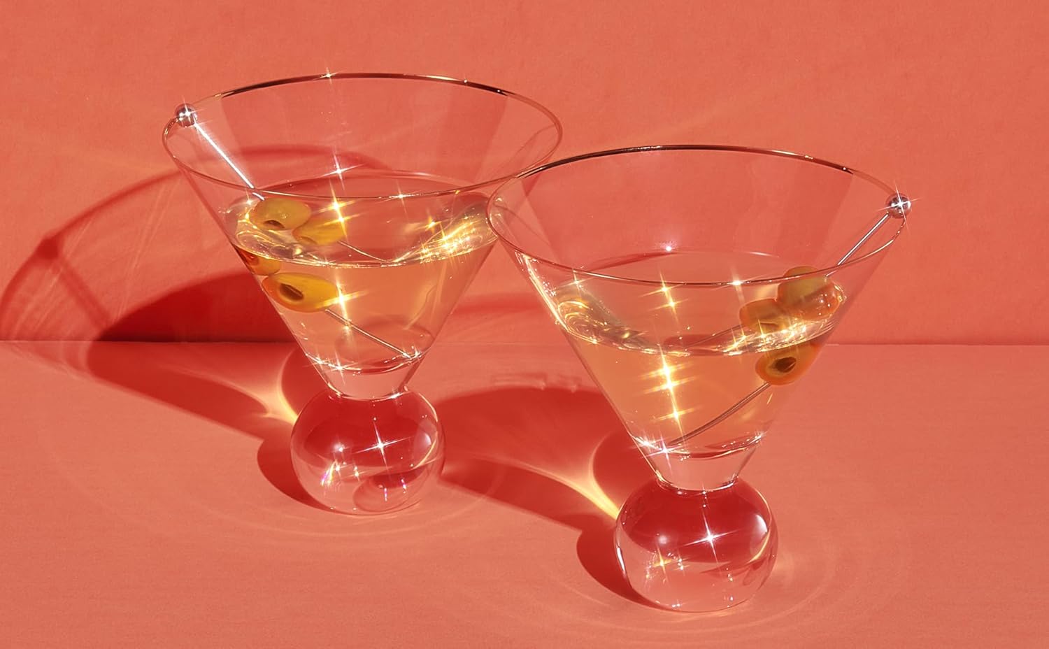 Stemless Blush Pink Martini Glasses | Set of 2 | Unique Bubble Modern Cocktail Glassware, Vintage Muted Colored Stemless Crystal Ball Base, For Martini, Cosmopolitan - (10.5 OZ)