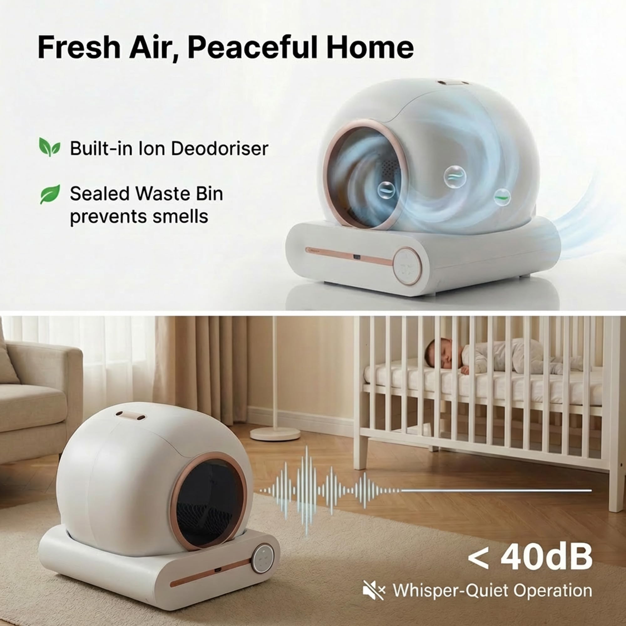 Automatisches Selbstreinigende Elektrische Katzentoilette: Sichere Biowellen Sensor 65L Großvolumig 9L Auffangbehälter Intelligente Tuya App für Mehrkatzenhaushalte Zuhause Balkon Apartment