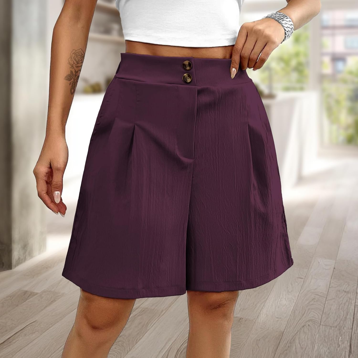 Shorts for Women High Waisted Button Lightweight Loose Shorts for Women Summer Comfortable Summer Pants Wide Leg - Image 2