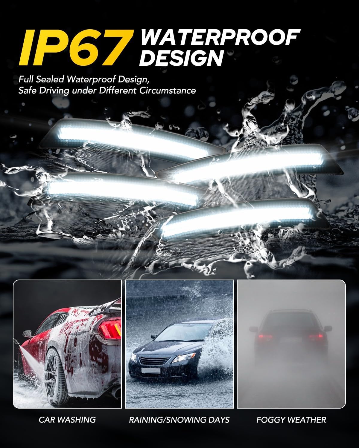 AUTOONE Upgraded Dynamic LED Side Marker Lights White Compatible With Chevrolet Camaro 2016-2023, Sequential Front & Rear Fender Side Markers, Smoked Lens, 4PCS