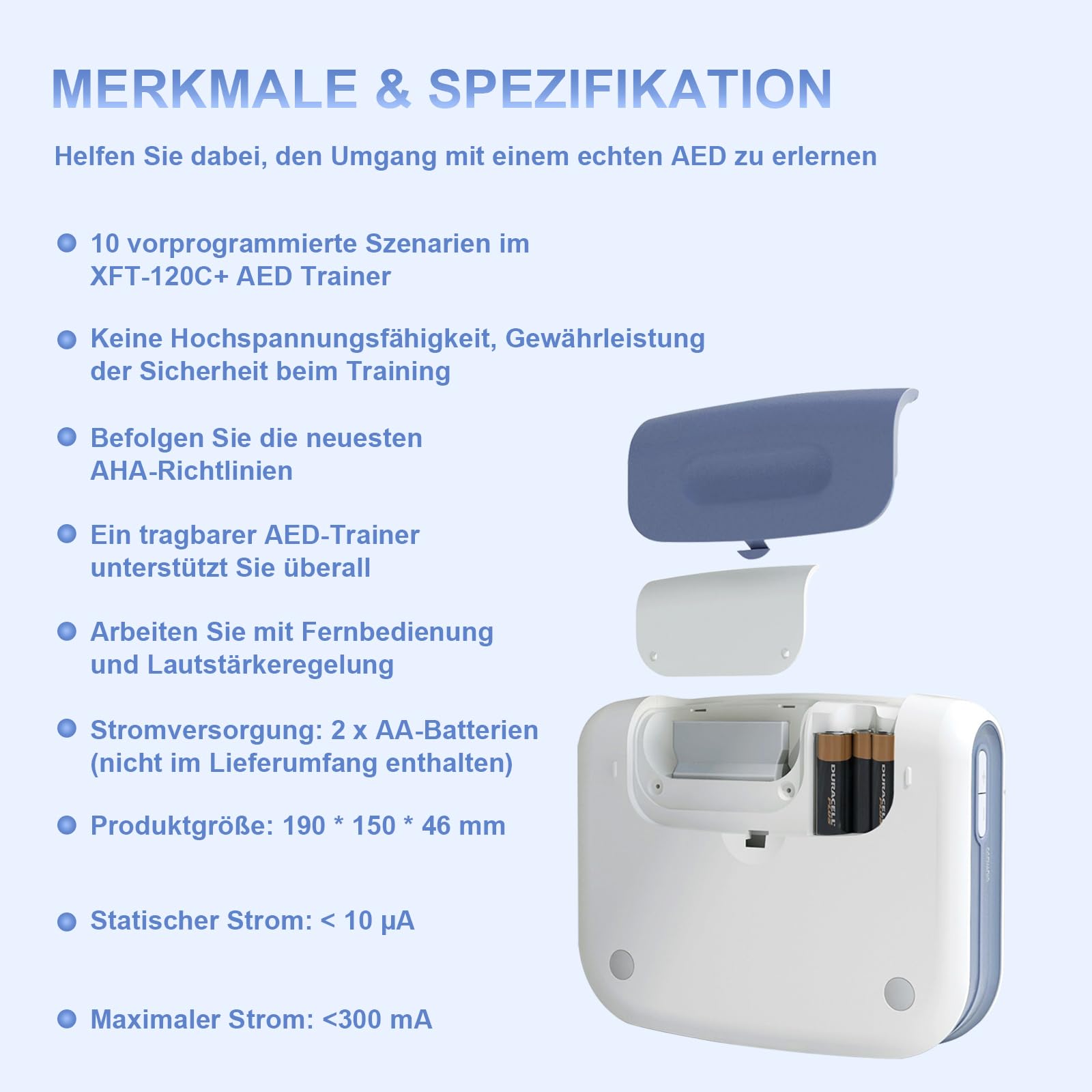 AED Defibrillator Trainer mit Fernbedienung, XFT-120C+ Erste Hilfe Lehrgerät für AED-Training, AED Trainingsgerät mit CPR-Lehrgerät Maschine, 10 Trainingsszenarien, Sprachkombination Deutsch/Englisch