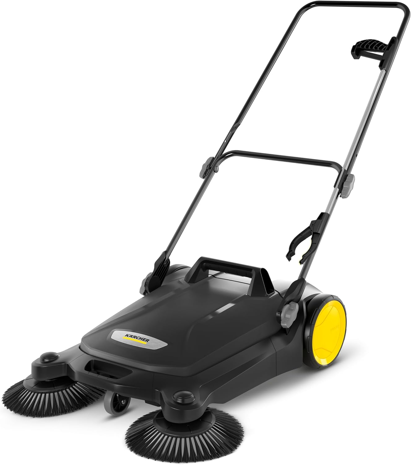 Kärcher Walk Behind Outdoor Push Sweeper S 4 Twin Go!Further for Workshops, Sidewalks, Driveways or Garages with Debris Grabber 5.25 Gallon Capacity, 26.8" Sweeping Width