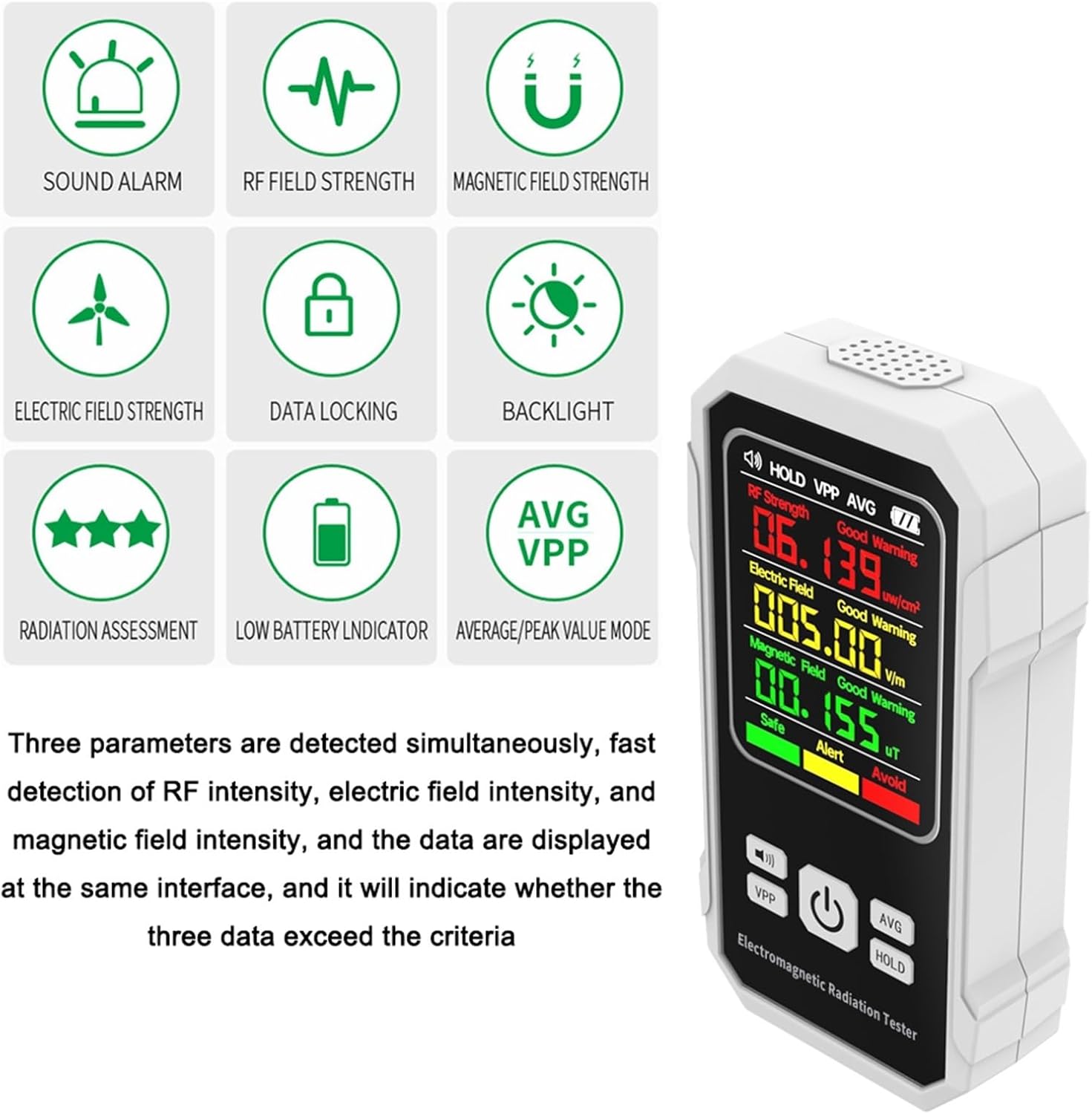 Digital Electromagnetic Radiation Detector Electric Field Magnetic-field Intensity Tester RF Strength Detection Device EMF Meter (Color : White)