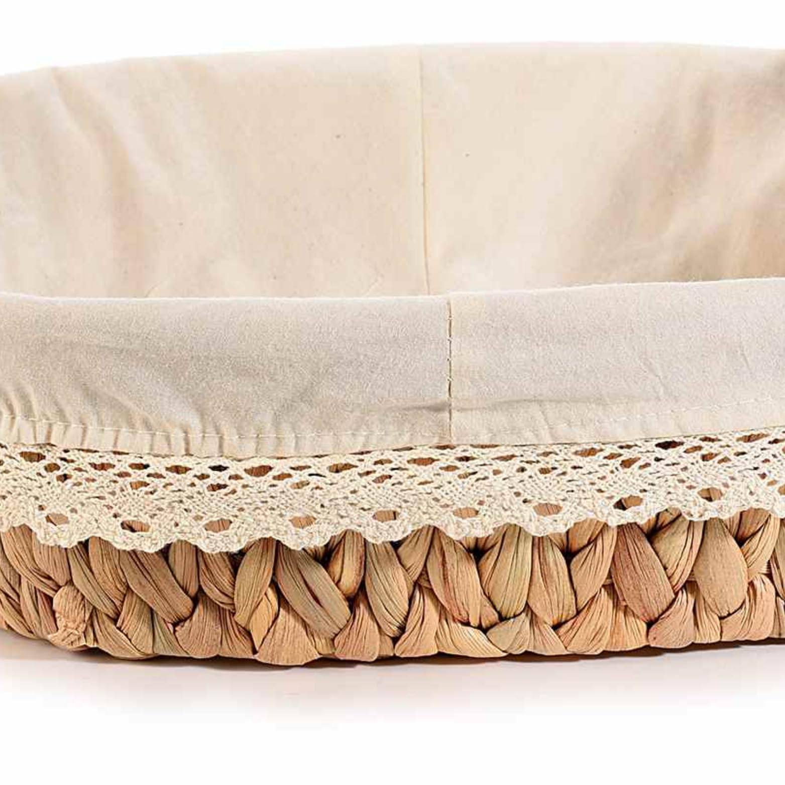 Gruppo Maruccia - Cesta de fibra natural trenzada - Forro de tela - Centro, frutero, complemento de decoración