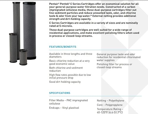 Miniatura 3 de Cartucho de filtro de celulosa impregnado de carbono Pentek C1, 20 x 2-12 pulgadas, 5 micrones