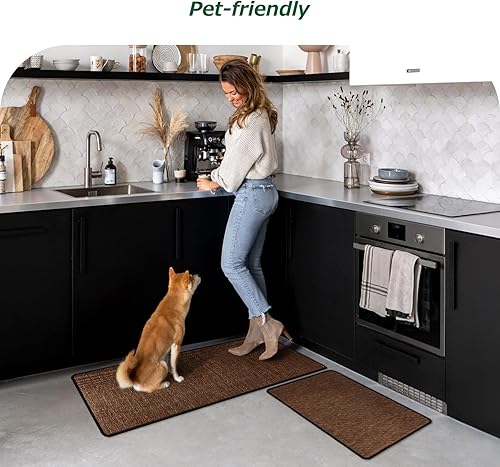 Miniatura 6 de Matace Juego de 2 alfombras de cocina estilo sisal marrón, estilo granja, superficie tejida no impresa, antideslizante, lavable a máquina, 17 x 47 y