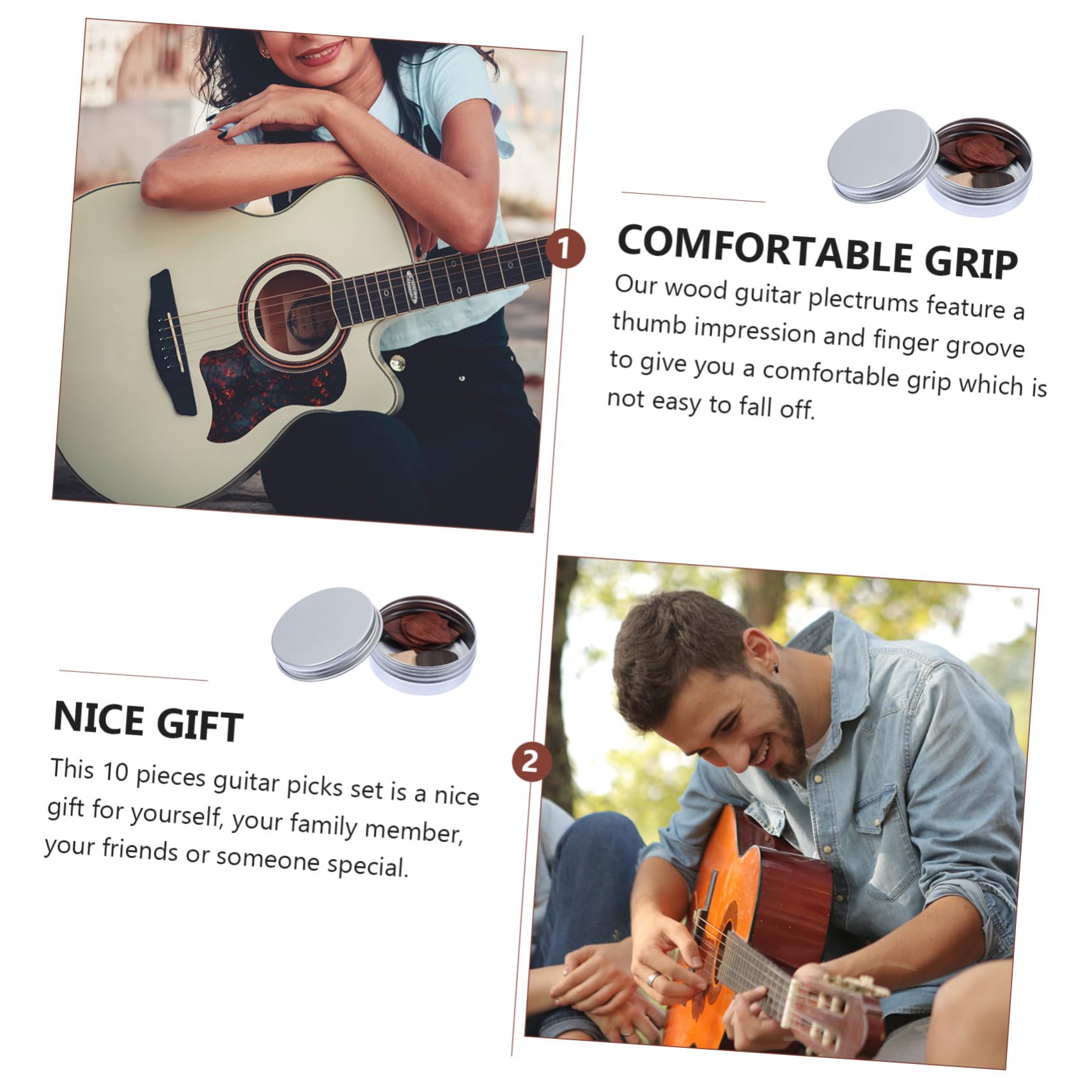 ERINGOGO 10 Pièces de Médiators en Bois pour Guitare Électrique et Acoustique avec Boîte de Rangement Pratique et Surface Antidérapante Meilleur Contrôle