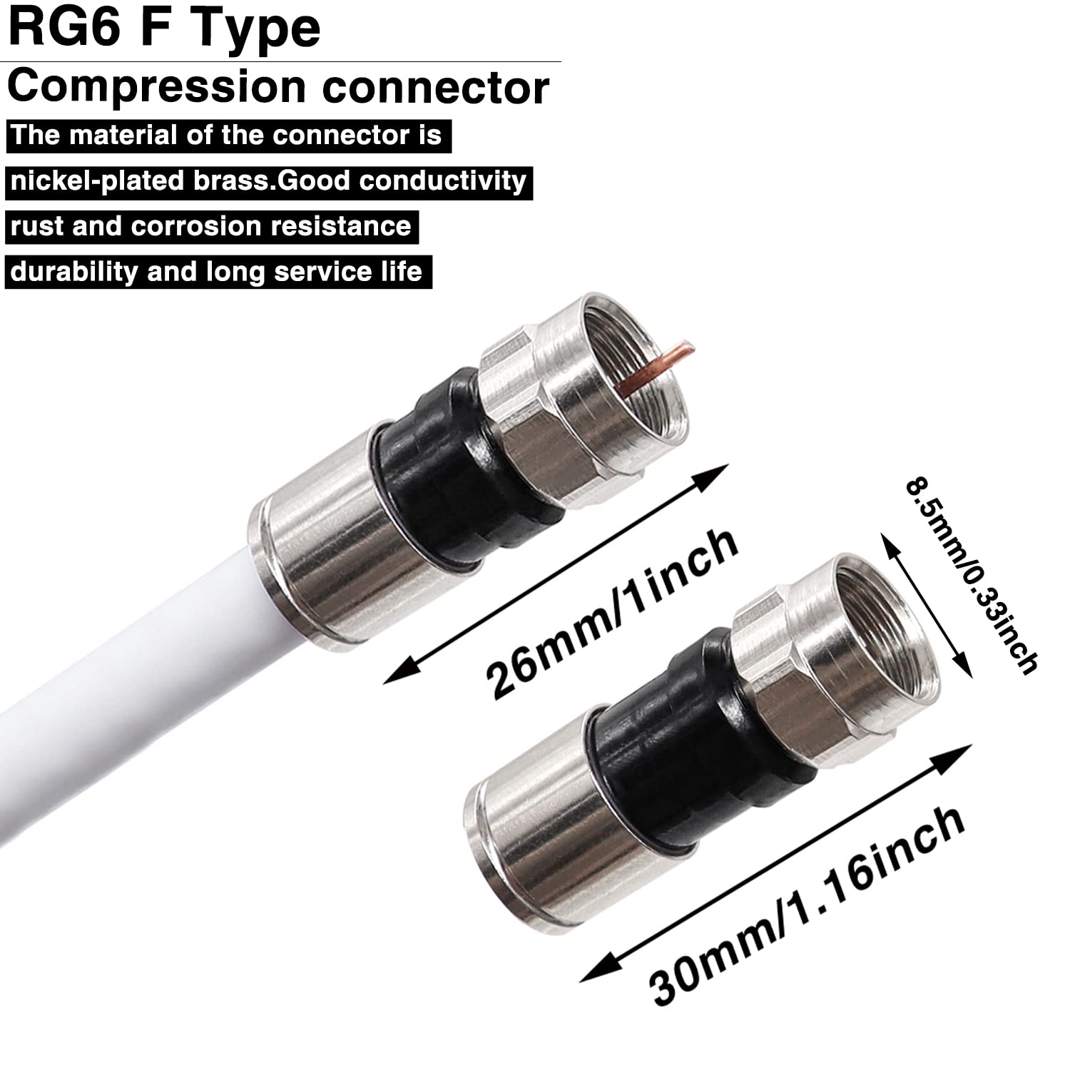 Taiss 20PCS RG6 Compression connectors,F Type Coaxial Cable Compression connectors (Black)
