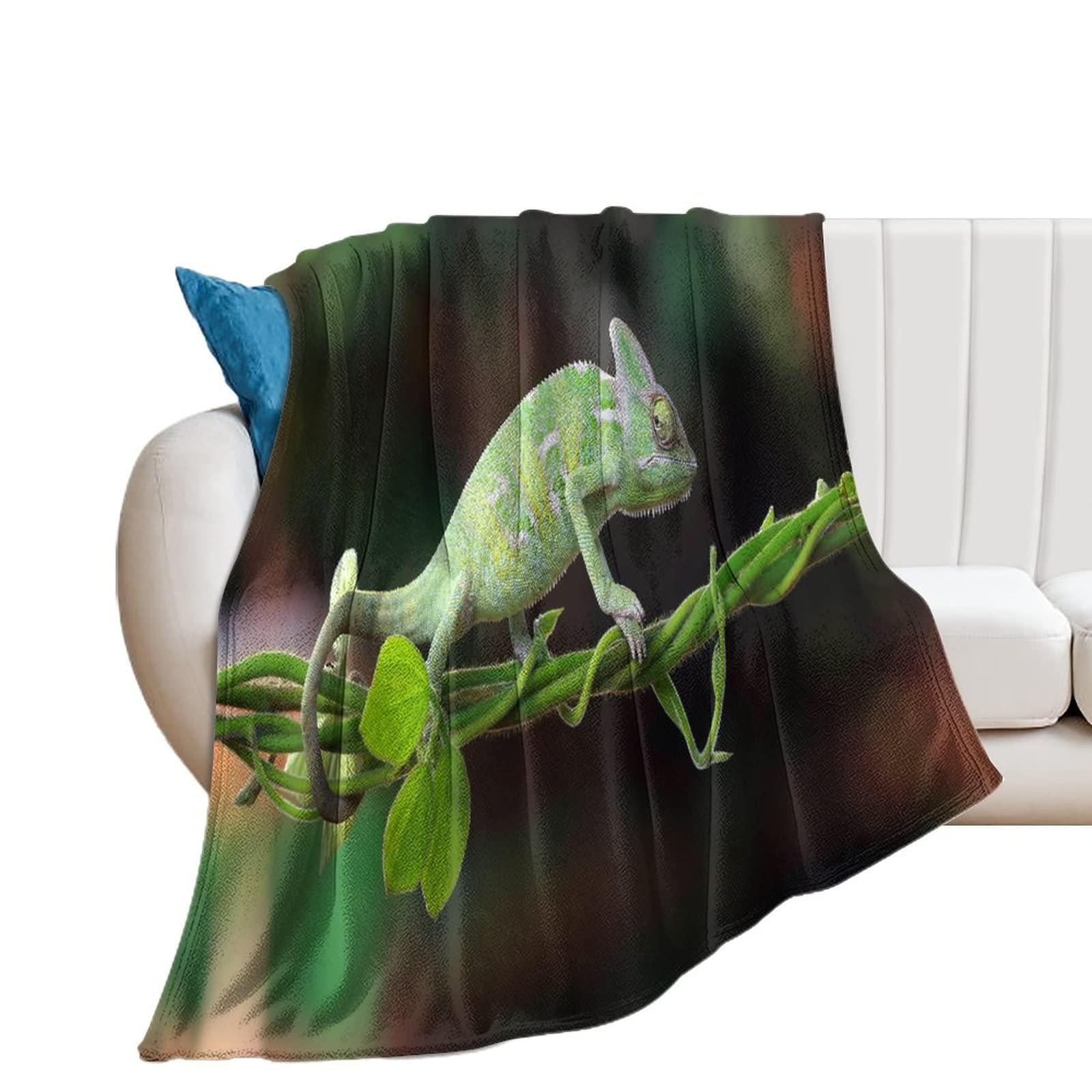 Couverture en polaire imprimée plaid animal caméléon pour canapé lit 130x150