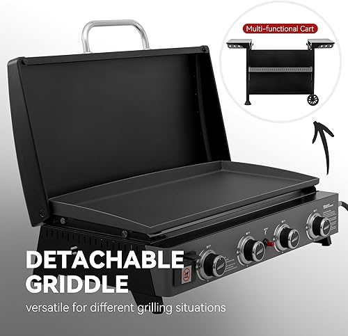 Miniatura 4 de Royal Gourmet PD4001 - Plancha de gas propano de 4 quemadores con carrito de pie extraíble, diseño convertible a mesa, parrilla superior plana con