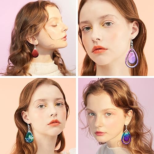 Miniatura 5 de Kit de 104 moldes de resina para aretes, 4 moldes de silicona para joyería de resina, moldes de fundición epoxi con ganchos para aretes para aretes