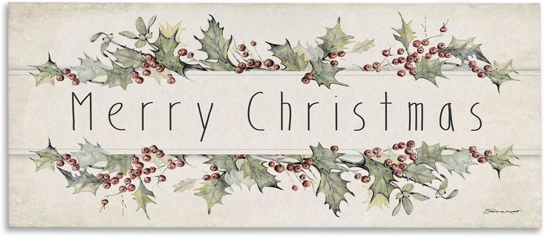 Stupell Industries Vintage Merry Christmas Sentiment, Designed by Stephanie Workman Marrott, 24 x 10, Canvas Wall Art
