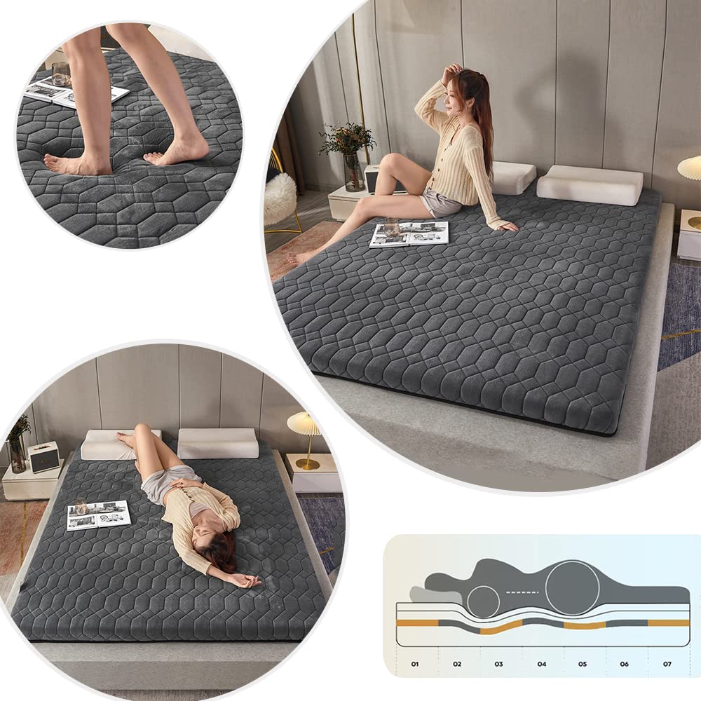 Colchón de futón japonés, colchón de suelo de tatami grueso, almohadilla para dormir en el suelo impresa, estera transpirable, colchón para invitados, colchón acolchado para cama ( Color : Grey , Size