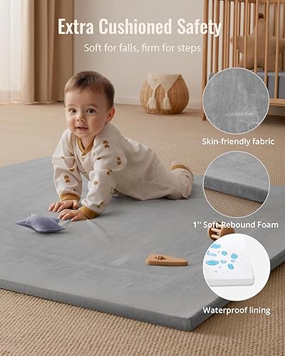 Miniatura 6 de Blissful Diary Tapete de juego ultra suave para bebé, tapete de suelo de 50 x 50 pulgadas con funda extraíble y lavable para bebés y niños pequeños,