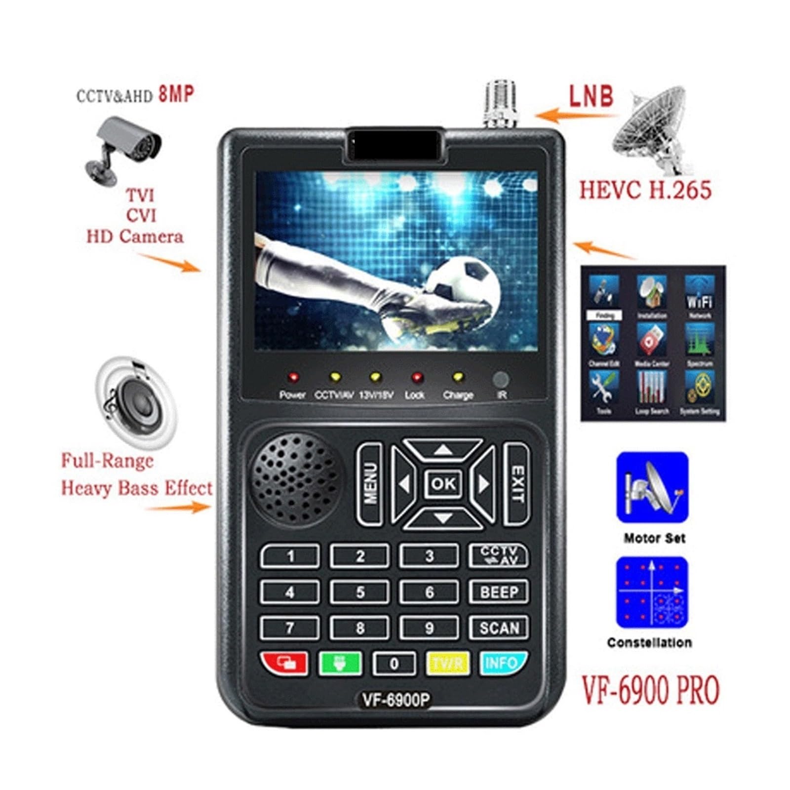 Cercatore satellitare, Rilevatore di segnale digitale Satlink Schermo LCD Ricevitore DVB for misuratore satellitare QPSK Messa in servizio antenna terra(VF-6900)