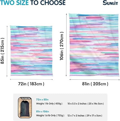 Miniatura 2 de Sunlit Manta de playa suave de 106 x 81 pulgadas, a prueba de arena, con bolsillo en las esquinas y bolsa de malla, para fiestas en la playa,