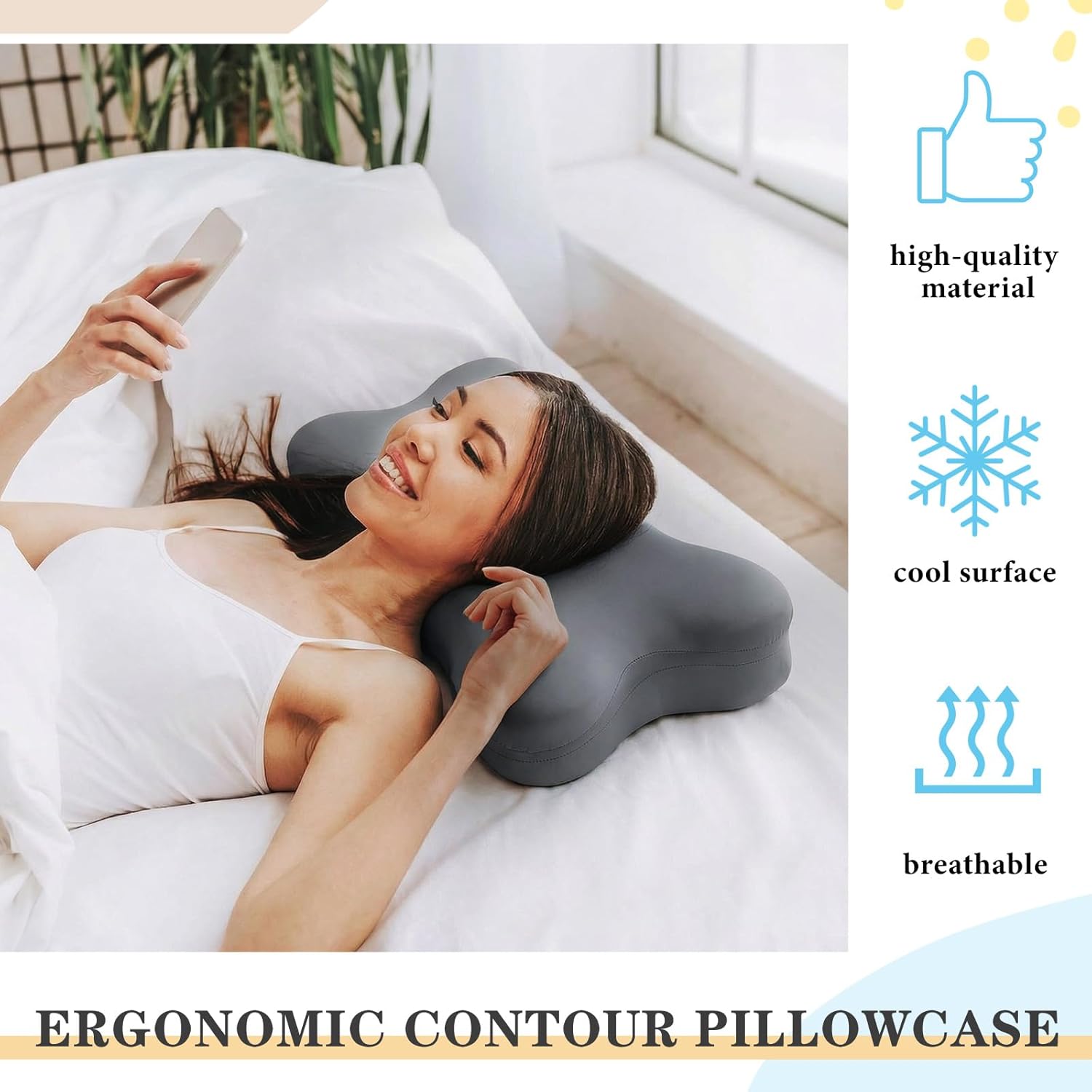 Hahafelt Cooling Cervical Neck Pillowcase for Pain Relief (Only Pillowcase) Ergonomic Pillow Case with Zipper Cool Memory Foam Pillow Cover for Side Back Stomach Sleepers(Butterfly Style,Dark Gray)