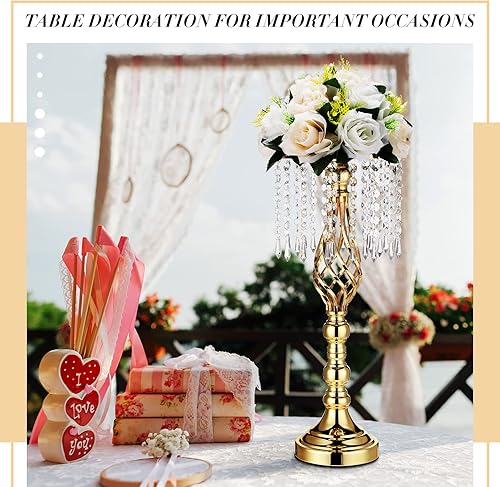Miniatura 3 de 9 jarrones dorados de 19.3 pulgadas para centros de mesa, soporte alto de flores de cristal, centros de mesa de boda, soportes de plomo de