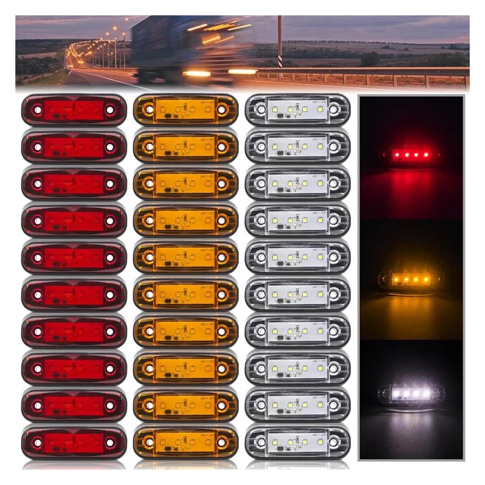 Luz Freno Trasera 10 Luces LED posición Lateral 12 V y 24 V para Coche Luces Advertencia traseras Freno para camión Remolque autobús 4 LED Reemplazo Luces Traseras(10x Red)