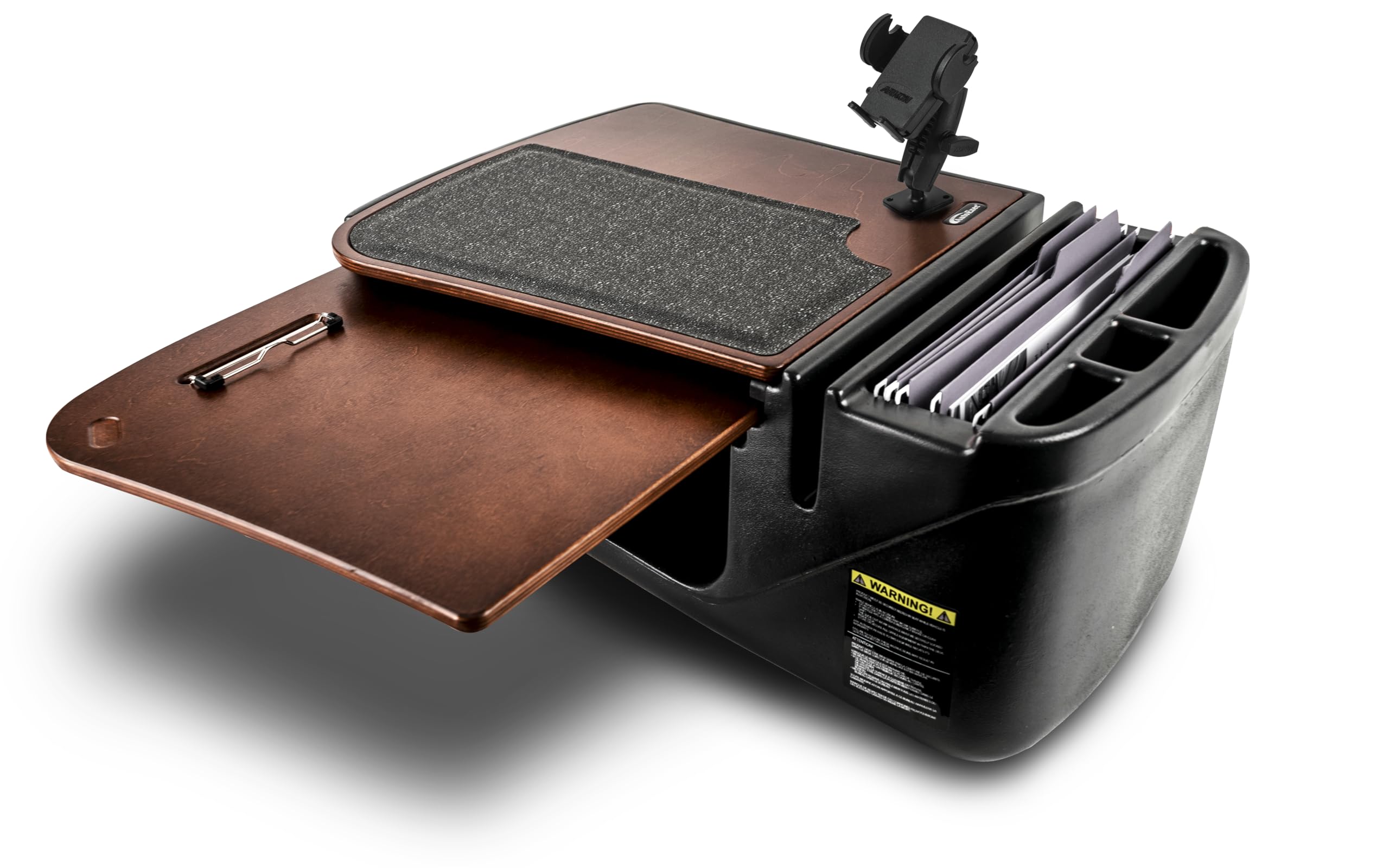 AutoExec GripMaster Car Desk for Your Vehicle Workstation and Mobile Office, Mahogany with 400 watt Power Inverter and Phone Mount