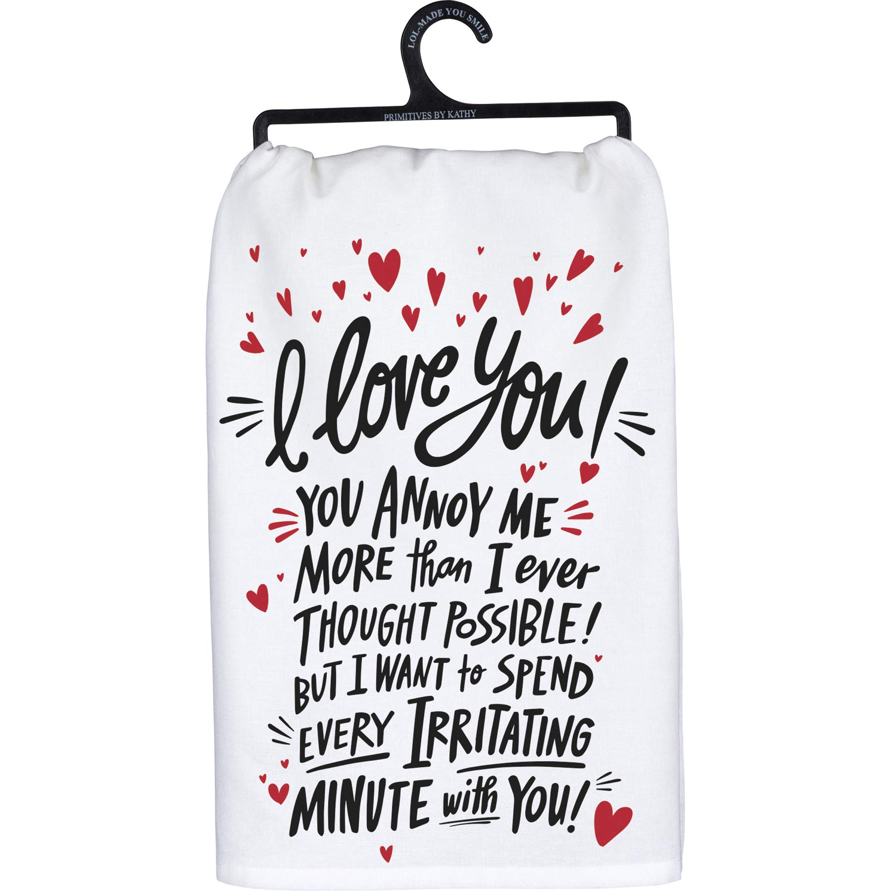 Torchon I Love You Primitives By Kathy en coton blanc de 71 cm