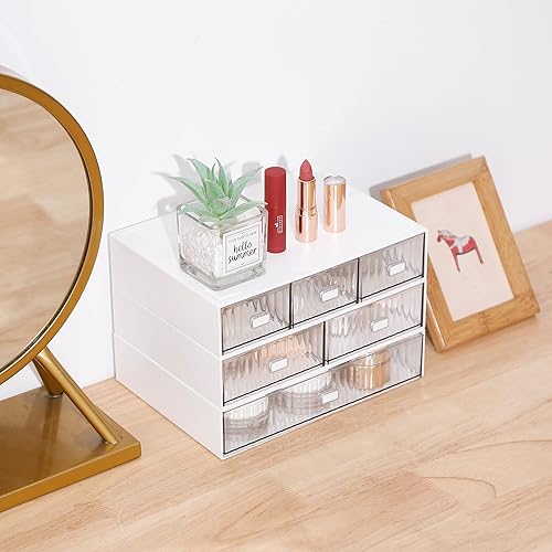 Miniatura 6 de Ykpoqir Organizador de escritorio con 6 cajones, caja de almacenamiento de escritorio de plástico transparente, organización de escritorio para