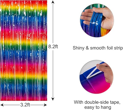 Miniatura 5 de Paquete de 2 cortinas de flecos de papel de oropel de 3.2 x 8.2 pies, cortinas de fondo con adhesivo, fondo de cabina de fotos, decoración de