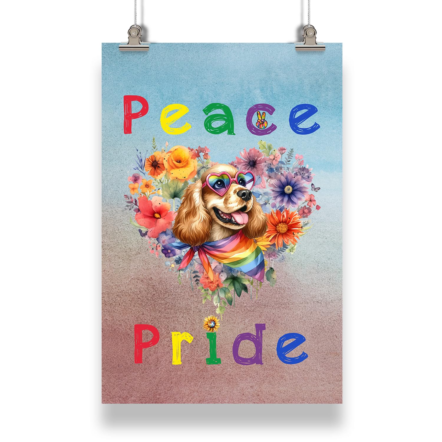 Ninety3POD Peace Love Pride Cocker Spaniel with Rainbow Sunglasses LGBT LGBTQ+ Portrait Poster Cockers Dog Lover Gifts Wall Art Home Decor - 004