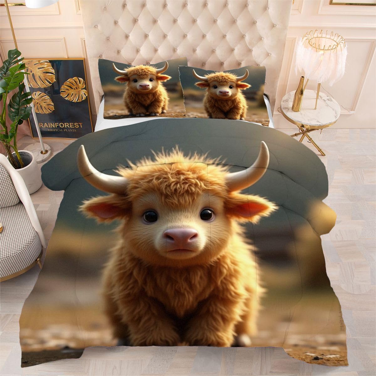 Couette 240 x 260 cm Vache Jaune lavable en machine pour éliminer facilement les taches du lit