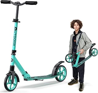 Outdoor Cruiser Kick Scooter for Ages 6+, for Kids, Teens, and Adults, Max Load 250 LBS, Foldable, 8-inch Wheels for Kids and Adults, Dual Suspension, 3 Adjustable Levels, Child Safety Approved, Aqua