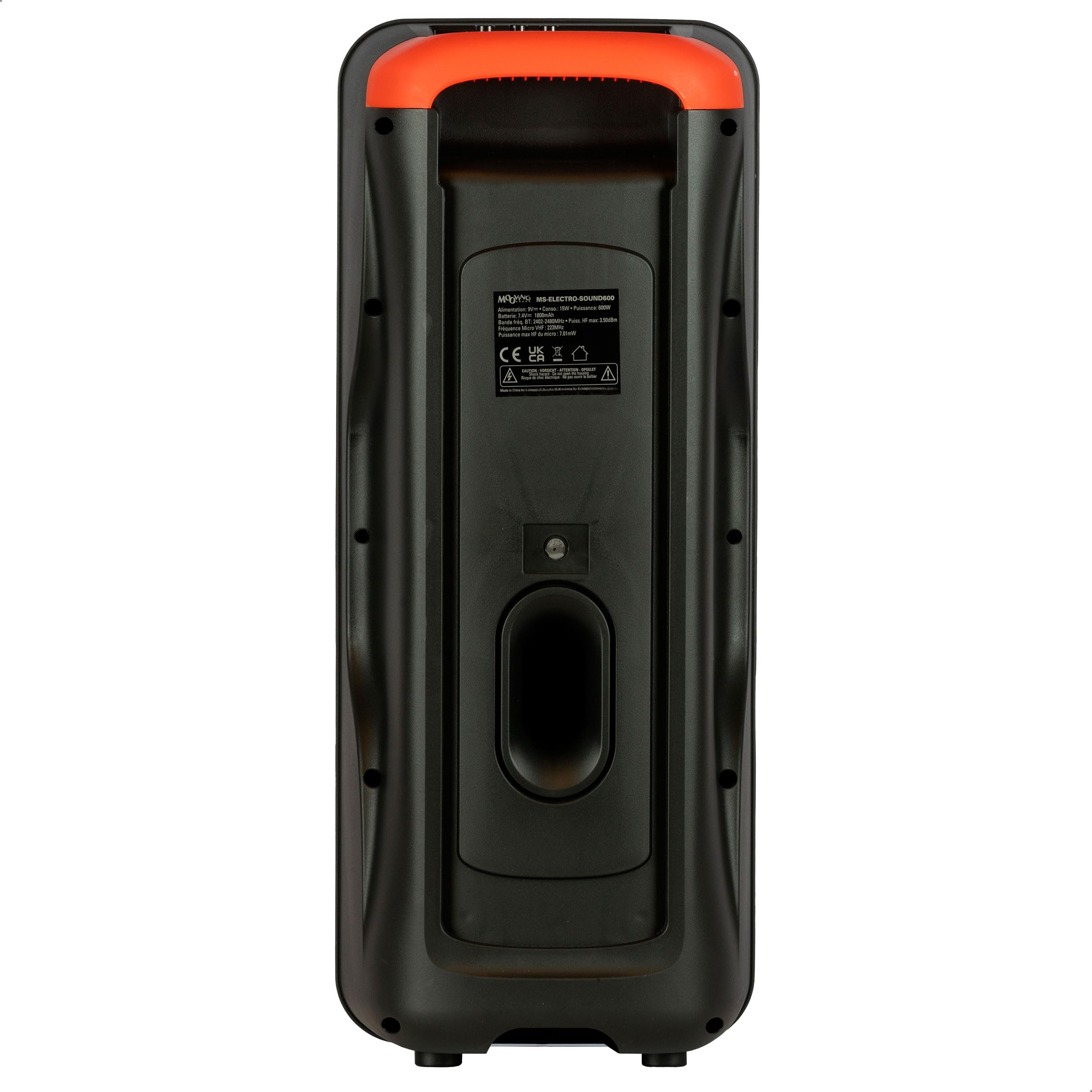 Mooving - MS-ELECTRO-SOUND600 - Altoparlante a batteria da 8"/600W con effetto luce sul pannello frontale, 1 microfono cablato e 1 wireless - Bluetooth/USB/AUX/MicroSD - Nero