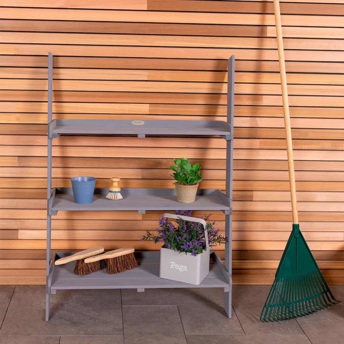 Charles Bentley Grey Wide Ladder Planter 110 X 33 X 79Cm
